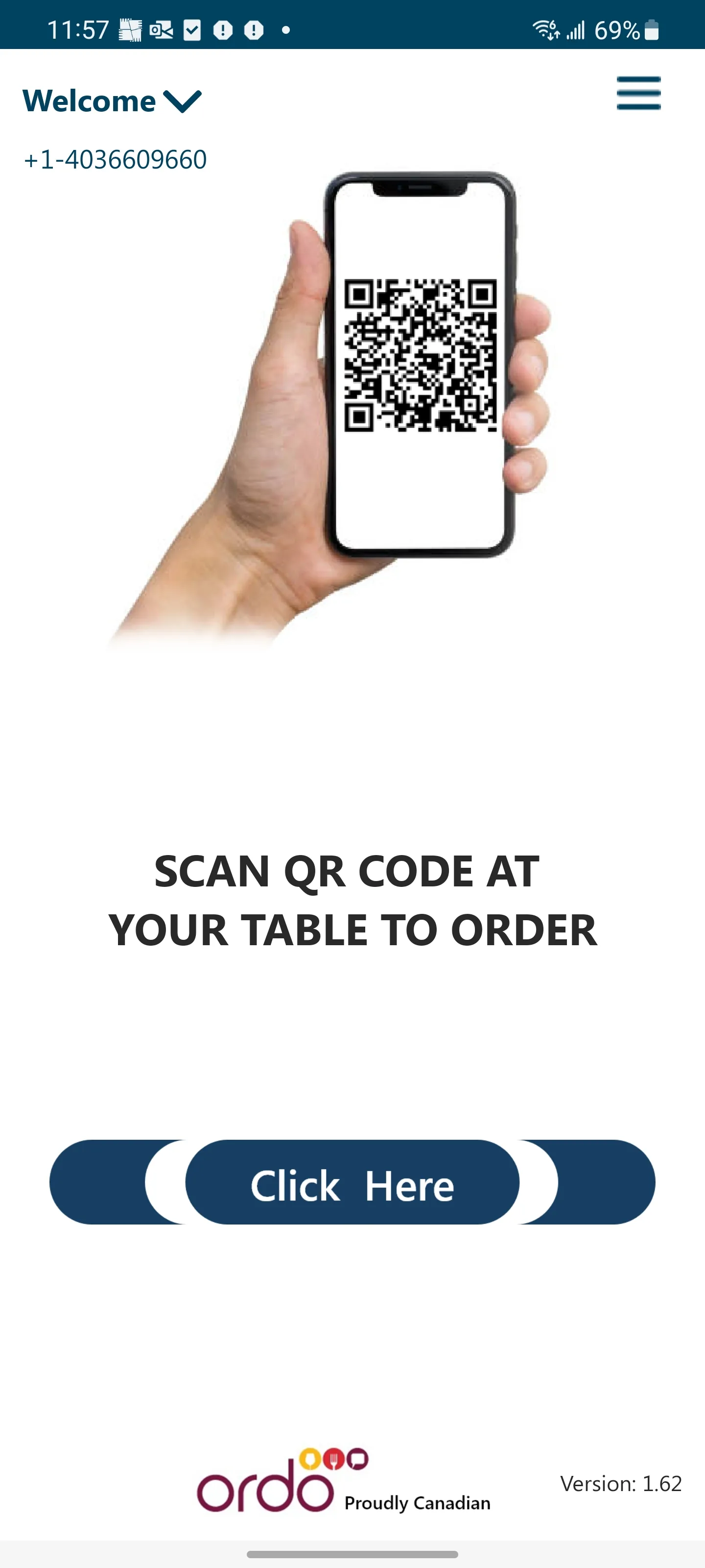 Ordo table QR entry screen
